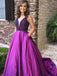 modern a-line v-neck satin beading long prom dress with pockets dtp330