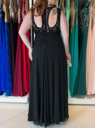 lace a-line round keyhole back long chiffon plus size prom dress dtp309