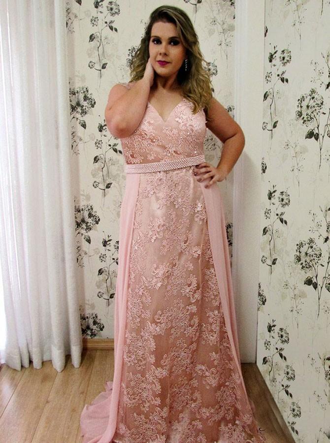 overskirt evening dress with beading a-line v-neck lace plus size prom dress dtp314