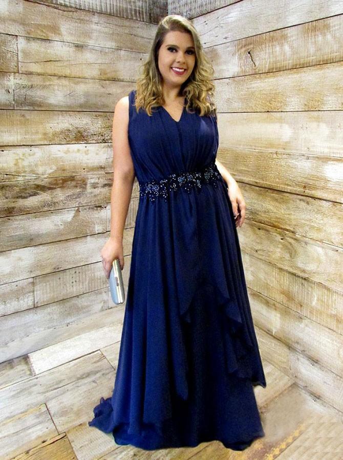 a-line v-neck beading waist ruched chiffon plus size prom dress dtp313