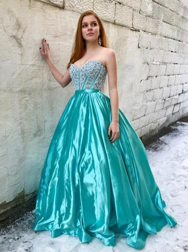 a-line sweetheart beading sweep train ball gown long prom dress dtp300