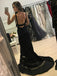 black mermaid/trumpet deep v-neck satin backless prom dress dtp302