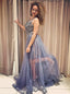 A-Line Round Neck Detachable 2 in 1 Prom Dress with Lace Beading