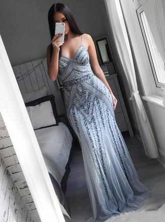 sexy spaghetti straps tulle long mermaid plus size prom dress dtp303