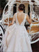 A-line Tulle Long Backless Prom Wedding Dress, V neck Lace Applique Wedding Dress