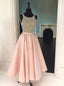 A-Line Tulle Beading Scoop Tea-Length Prom Dress