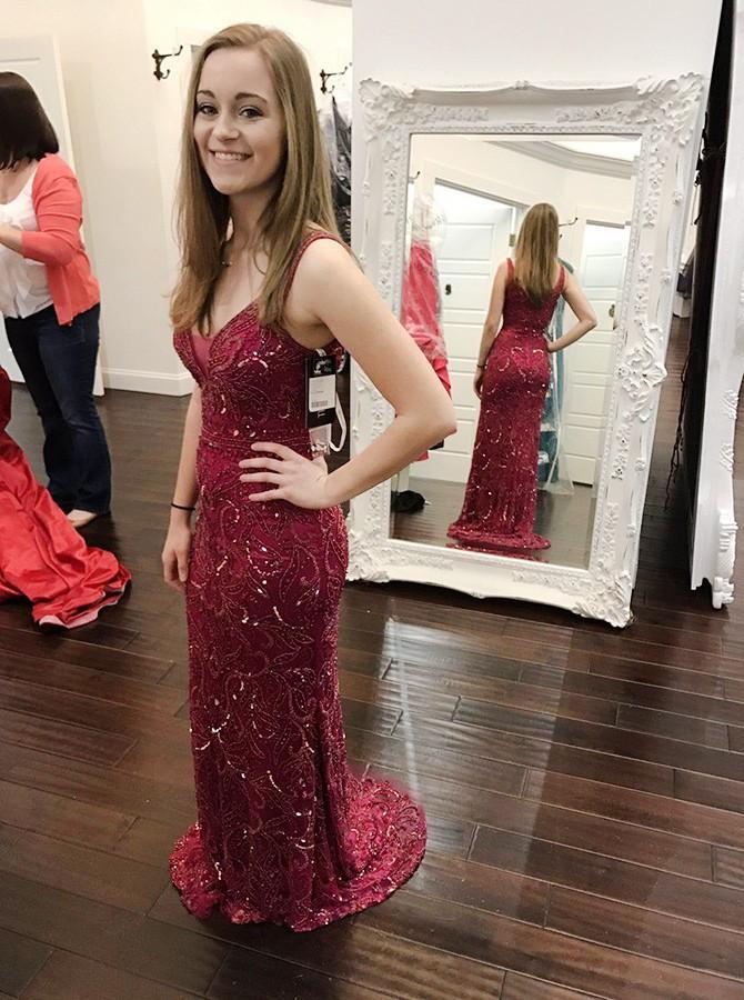 elegant mermaid v-neck beading long prom dress dtp288