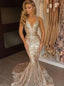 Gold Mermaid V-Neck Court Train Sequined Prom Dress