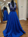halter plunging neckline appliques satin long prom dress with pockets dtp328