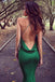 Backless Prom Dress Drapped Low Back Emerald Green Mermaid Evening Dress