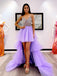 V Neck Lavender Beaded High Low Tulle Long Prom Evening Dress With Tiered