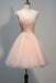 pearl pink v-neck homecoming dresses with appliques open back dth98