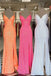 Sequined Backless Spaghetti-straps V Neck Mermaid Long Prom Dresses
