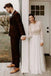 A-Line Round Neck Lace Long Sleeves Chiffon Rustic Wedding Dresses