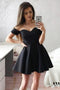 A-Line Short Black Simple Homecoming Dresses, Off Shoulder Party Dress