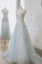Princess A-line Tulle Long Prom Dress, With Lace Appliques Formal Evening Dress
