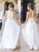 A-Line Jewel Tulle Beach Backless Wedding Dress with Lace