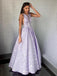 A-Line Bateau Sleeveless Lilac Floral Satin Prom Graduation Dress