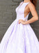 A-Line Bateau Sleeveless Lilac Floral Satin Prom Graduation Dress