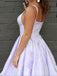 A-Line Bateau Sleeveless Lilac Floral Satin Prom Graduation Dress
