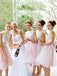 A-Line Jewel Neck Lace Tulle Knee Length Bridesmaid Dresses