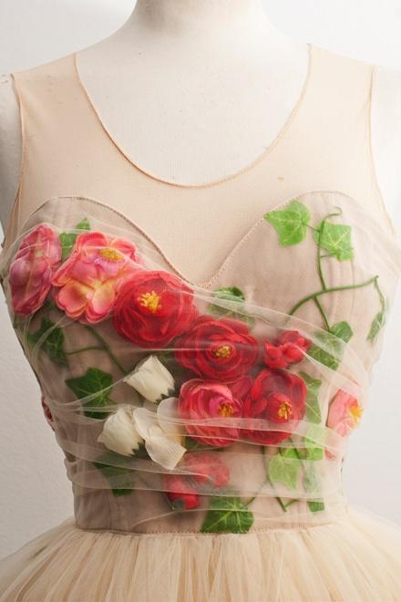 Tulle Short Homecoming Dress A-Line Scoop with 3D Florals