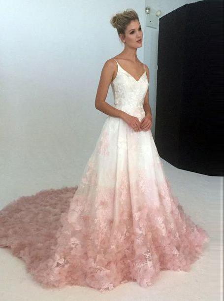 A-Line Spaghetti Straps Ombre Blush Lace Prom Wedding Dresses DTP507 DressTok.co.uk A-Line Spaghetti Straps Ombre Blush Lace Prom Wedding Dresses DTP507 DressTok.co.uk