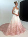 a-line spaghetti straps ombre blush lace prom wedding dresses dtp507