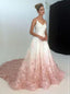 A-Line Spaghetti Straps Ombre Blush Lace Prom Wedding Dresses