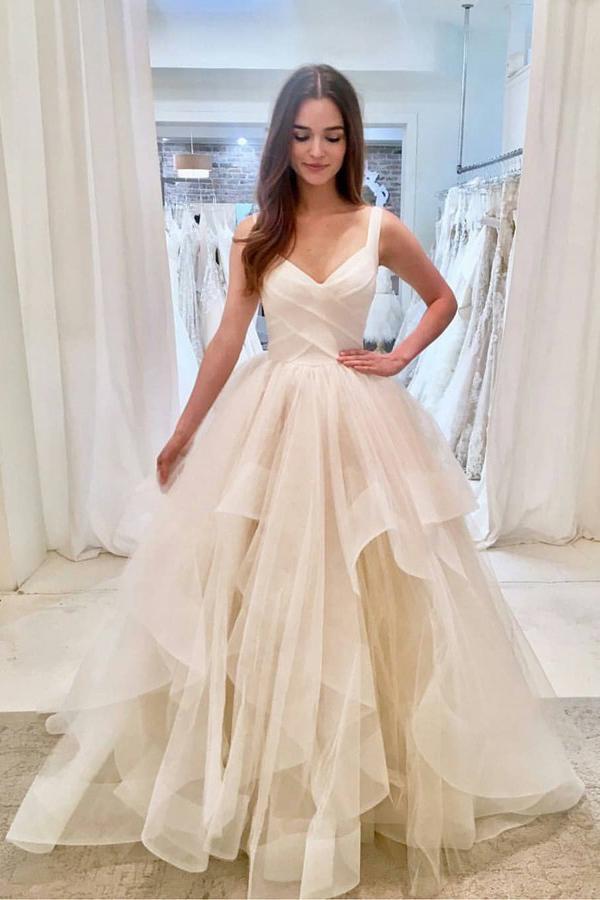 A-Line V-neck Ball Gown Layered Sleeveless Wedding Dress DTW72 DressTok.co.uk A-Line V-neck Ball Gown Layered Sleeveless Wedding Dress DTW72 DressTok.co.uk