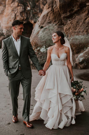 A-Line Sweetheart Tulle Wedding Dress with Ruffles