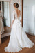 A-line Half Sleeves Lace Chiffon Beach Boho Wedding Dresses With V-back