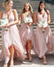 A-line V-neck Hi-low Blush Pink Chiffon Long Bridesmaid Dresses