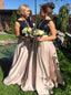 A-line Bateau Black Sequins Satin Long Bridesmaid Dresses