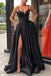 a-line long formal dress with pockets simple black prom dress dtp155