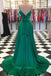 A-line Spaghetti Straps Green Prom Dress Two Piece With Bowknot Back Gown