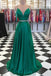 a-line spaghetti straps green prom dress two piece with bowknot back gown dtp614