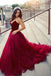 a-line sweetheart burgundy tulle long prom dress with ruched dtp216