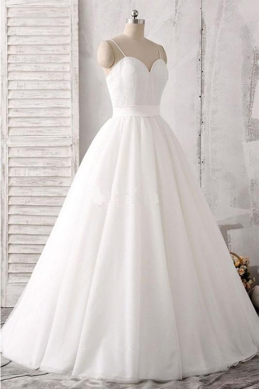 sweetheart floor-length wedding dress with spaghetti straps dtw83