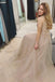 A-line Tulle Scoop Neck Long Prom Dress With Beading Appliqued
