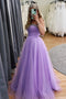 Beaded Sweetheart Long Prom Dress, Tulle Lavender Formal Dresses