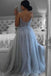 grey evening dress with slit a-line v neck beaded grey long prom dress dtp134