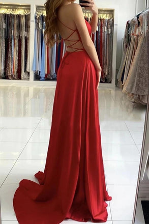 backless red formal evening dress a-line red simple prom dress dtp133
