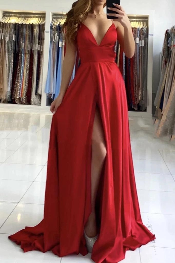 backless red formal evening dress a-line red simple prom dress dtp133