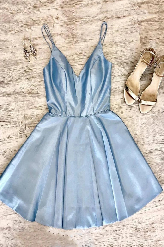 A-line Satin Short Graduation Dress Simple Short Light Blue Homecoming Dress DTH145 DressTok.co.uk A-line Satin Short Graduation Dress Simple Short Light Blue Homecoming Dress DTH145 DressTok.co.uk
