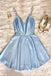 a-line satin short graduation dress simple short light blue homecoming dress dth145