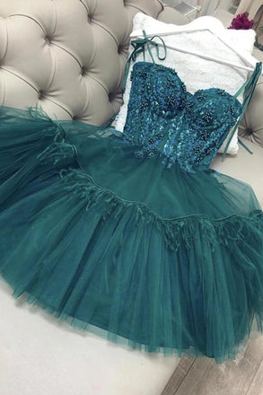 gorgeous short prom dress beaded short dark green homecoming dress dth144