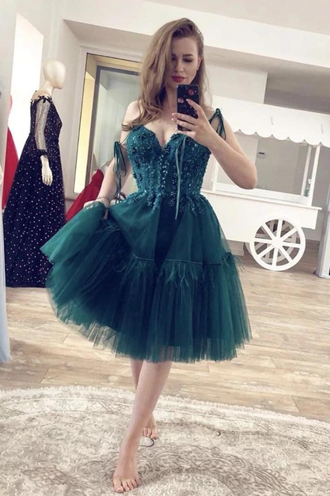 gorgeous short prom dress beaded short dark green homecoming dress dth144