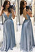 sparkly prom dresses a-line v neck backless blue evening dresses dtp02