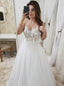 A Line Appliques Bodice Long Prom Dress, Spaghetti Strap Beach Bridal Gowns